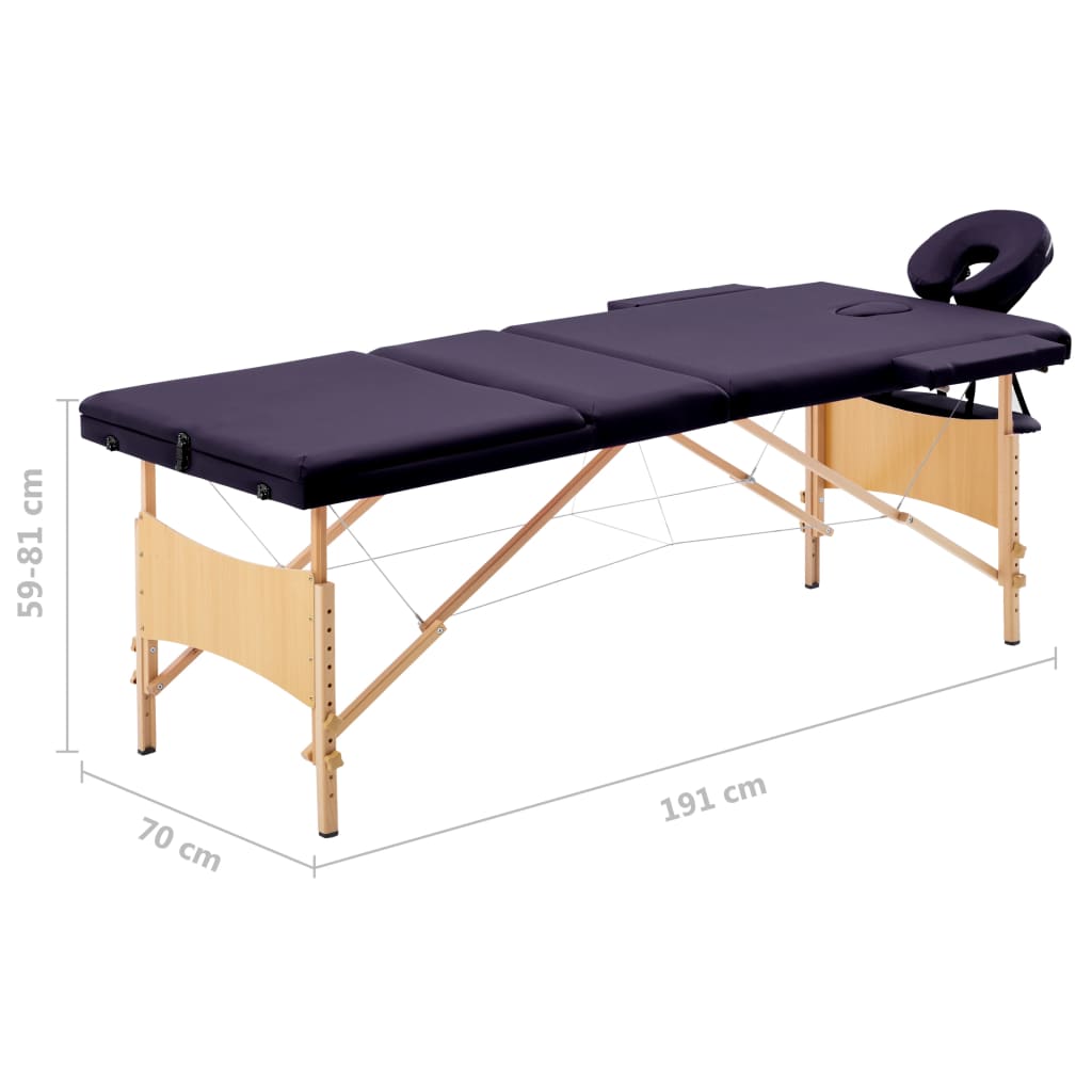 Massagetafel inklapbaar 3 zones hout paars is nu te koop bij PeponiXL, paradijselijk wonen!