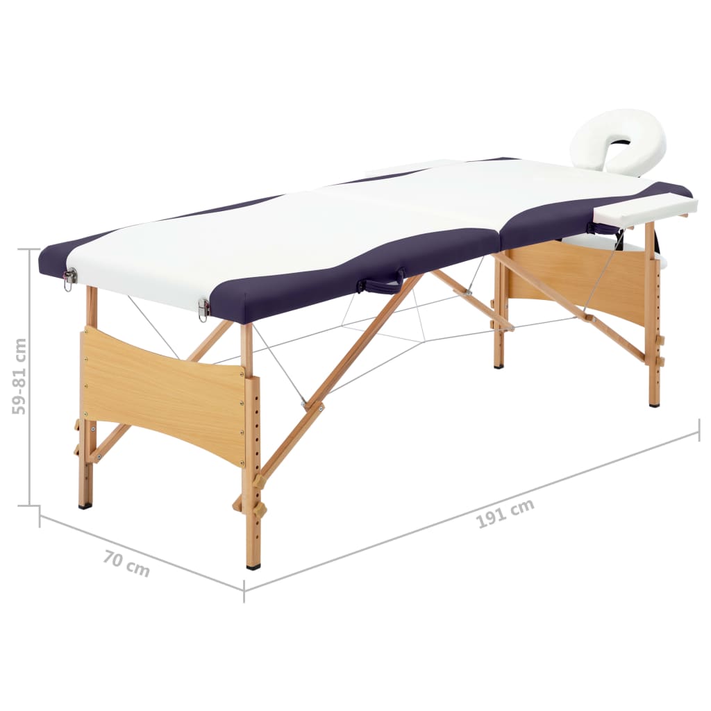 Massagetafel inklapbaar 2 zones hout wit en paars is nu te koop bij PeponiXL, paradijselijk wonen!