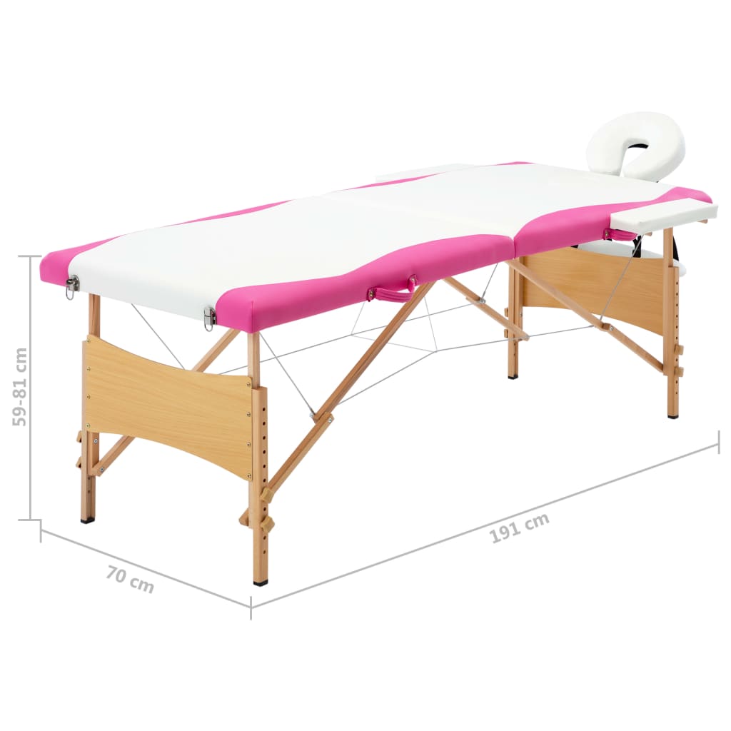 Massagetafel inklapbaar 2 zones hout wit en roze is nu te koop bij PeponiXL, paradijselijk wonen!