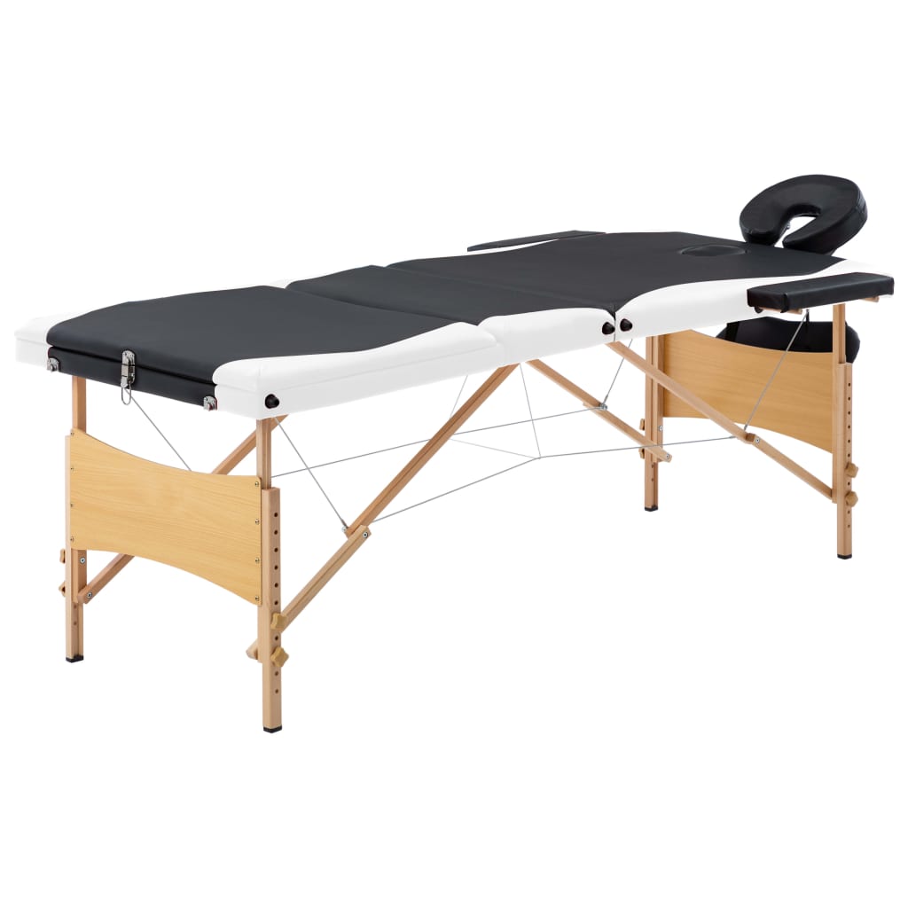 vidaXL Massagetafel inklapbaar 3 zones hout zwart en wit is nu te koop bij PeponiXL, paradijselijk wonen!