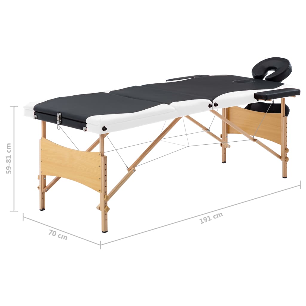 vidaXL Massagetafel inklapbaar 3 zones hout zwart en wit is nu te koop bij PeponiXL, paradijselijk wonen!