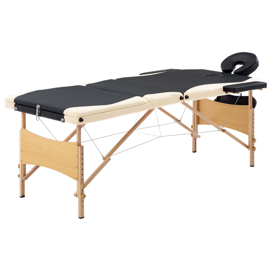 vidaXL Massagetafel inklapbaar 3 zones hout zwart en beige is nu te koop bij PeponiXL, paradijselijk wonen!