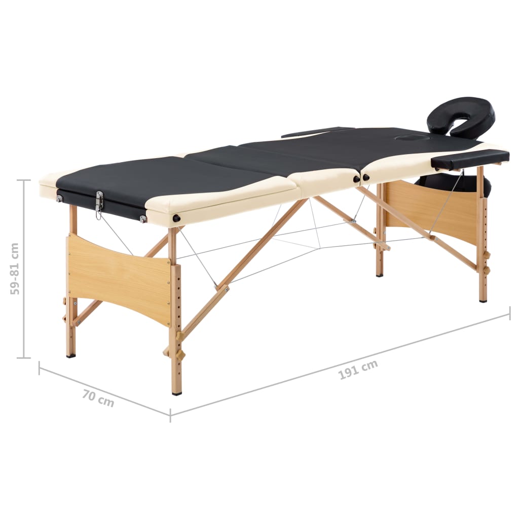 vidaXL Massagetafel inklapbaar 3 zones hout zwart en beige is nu te koop bij PeponiXL, paradijselijk wonen!