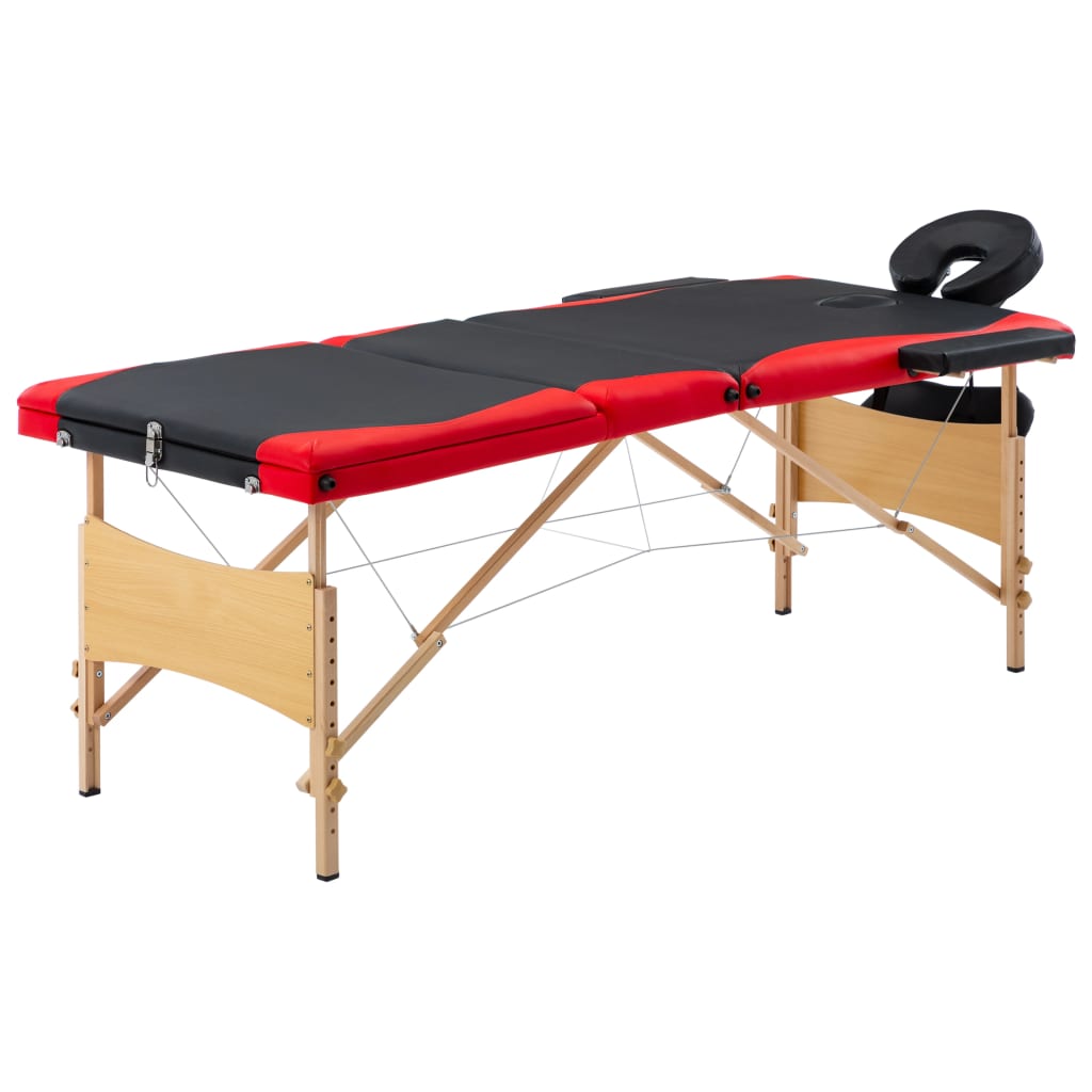 Massagetafel inklapbaar 3 zones hout zwart en rood is nu te koop bij PeponiXL, paradijselijk wonen!