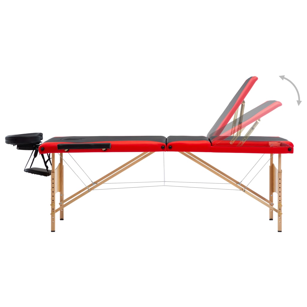 Massagetafel inklapbaar 3 zones hout zwart en rood is nu te koop bij PeponiXL, paradijselijk wonen!