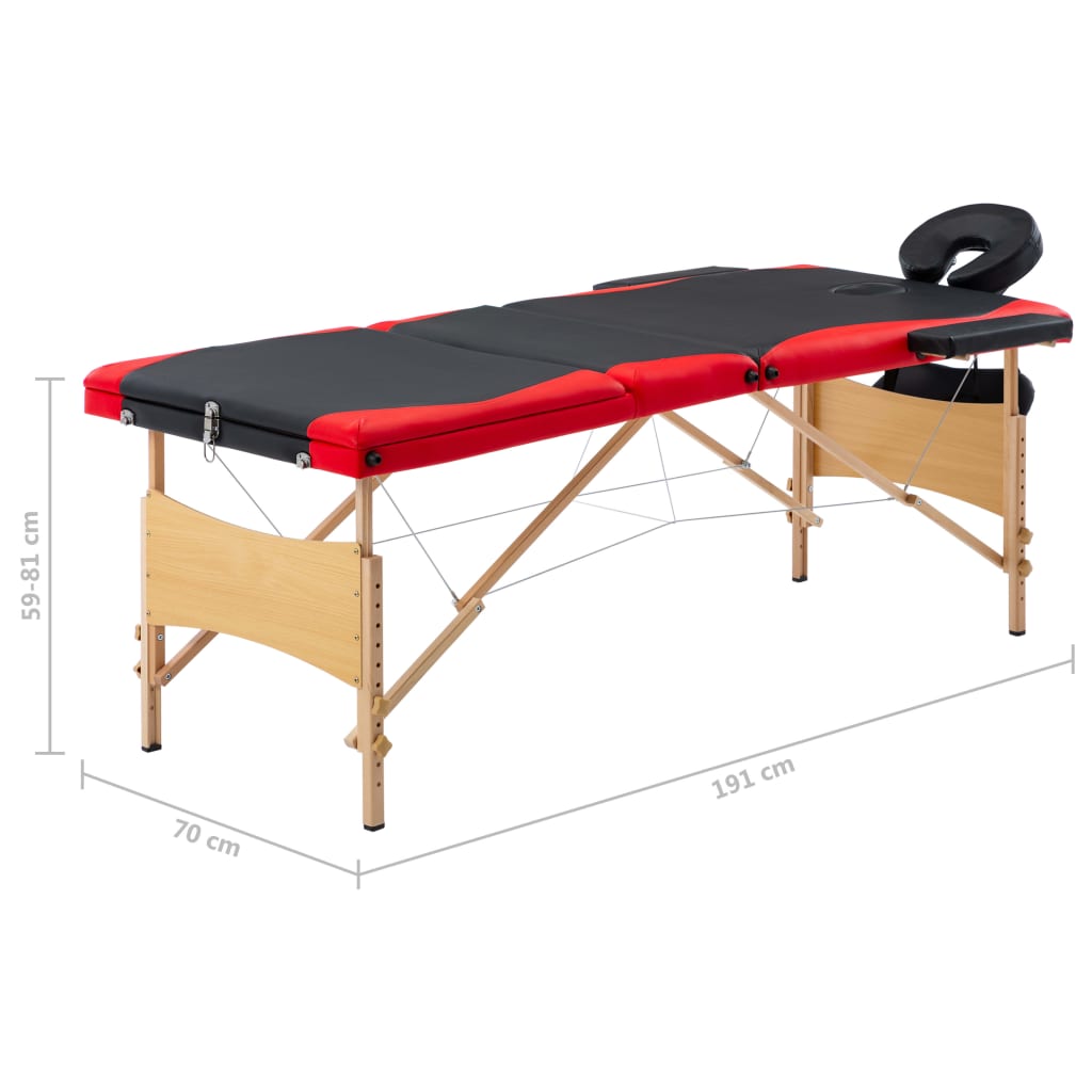 Massagetafel inklapbaar 3 zones hout zwart en rood is nu te koop bij PeponiXL, paradijselijk wonen!