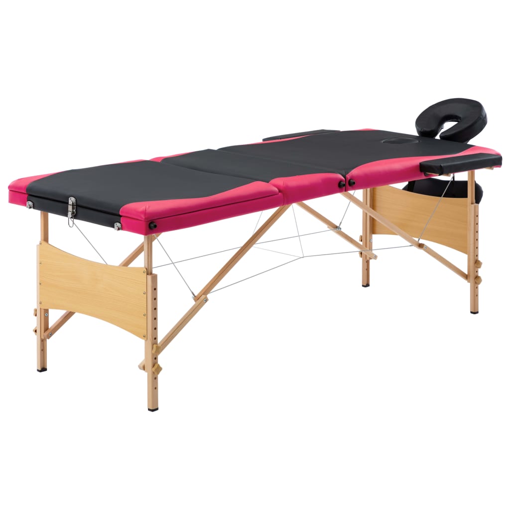 Massagetafel inklapbaar 3 zones hout zwart en roze is nu te koop bij PeponiXL, paradijselijk wonen!