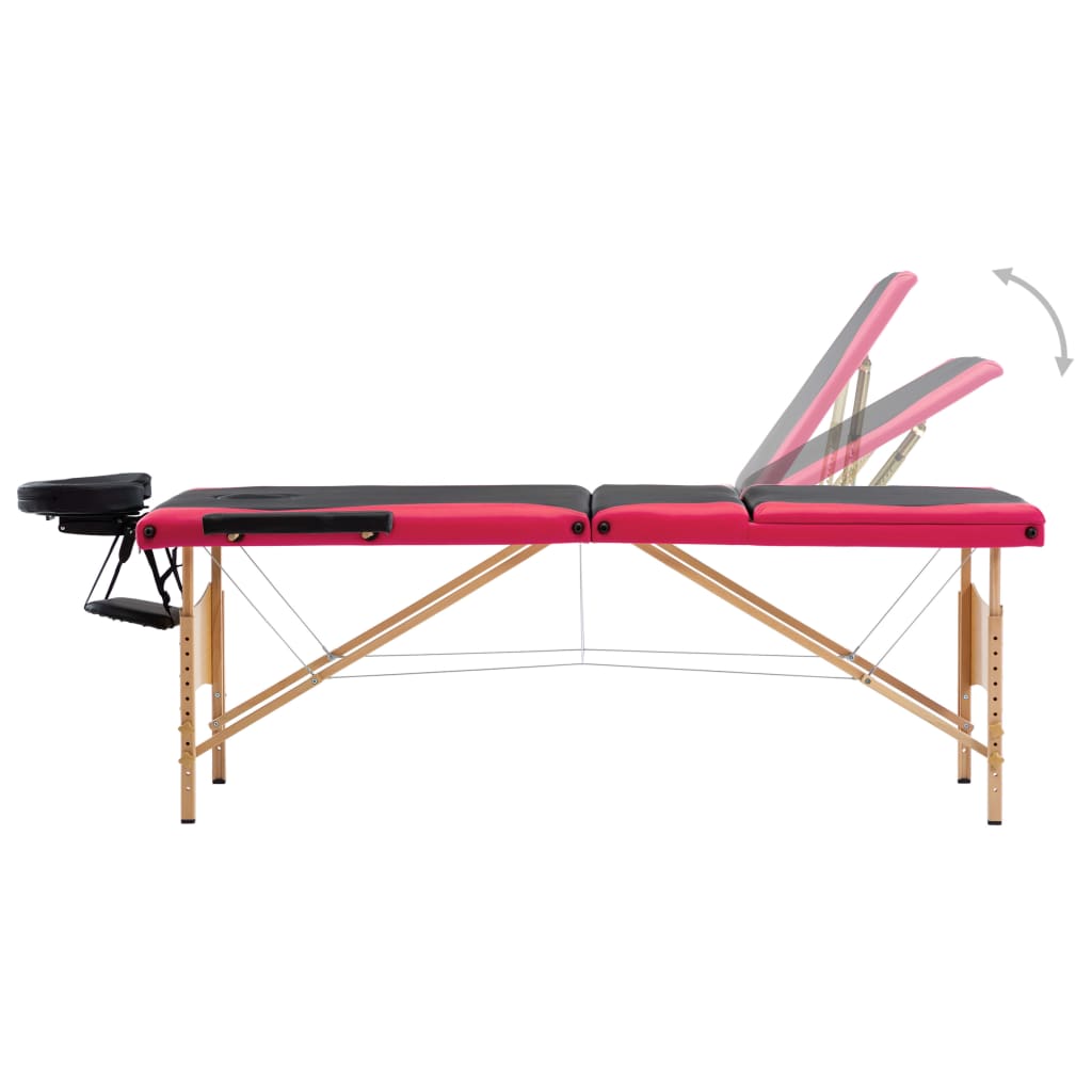 Massagetafel inklapbaar 3 zones hout zwart en roze is nu te koop bij PeponiXL, paradijselijk wonen!