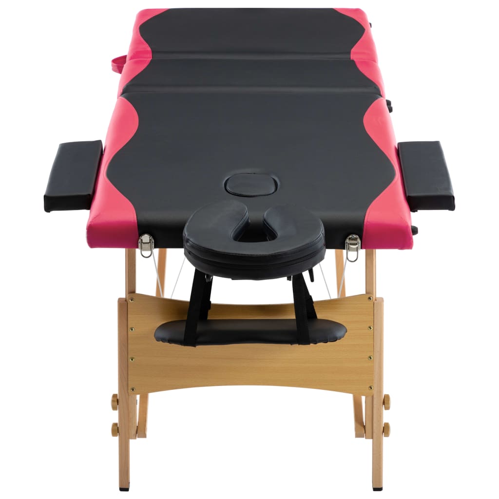 Massagetafel inklapbaar 3 zones hout zwart en roze is nu te koop bij PeponiXL, paradijselijk wonen!