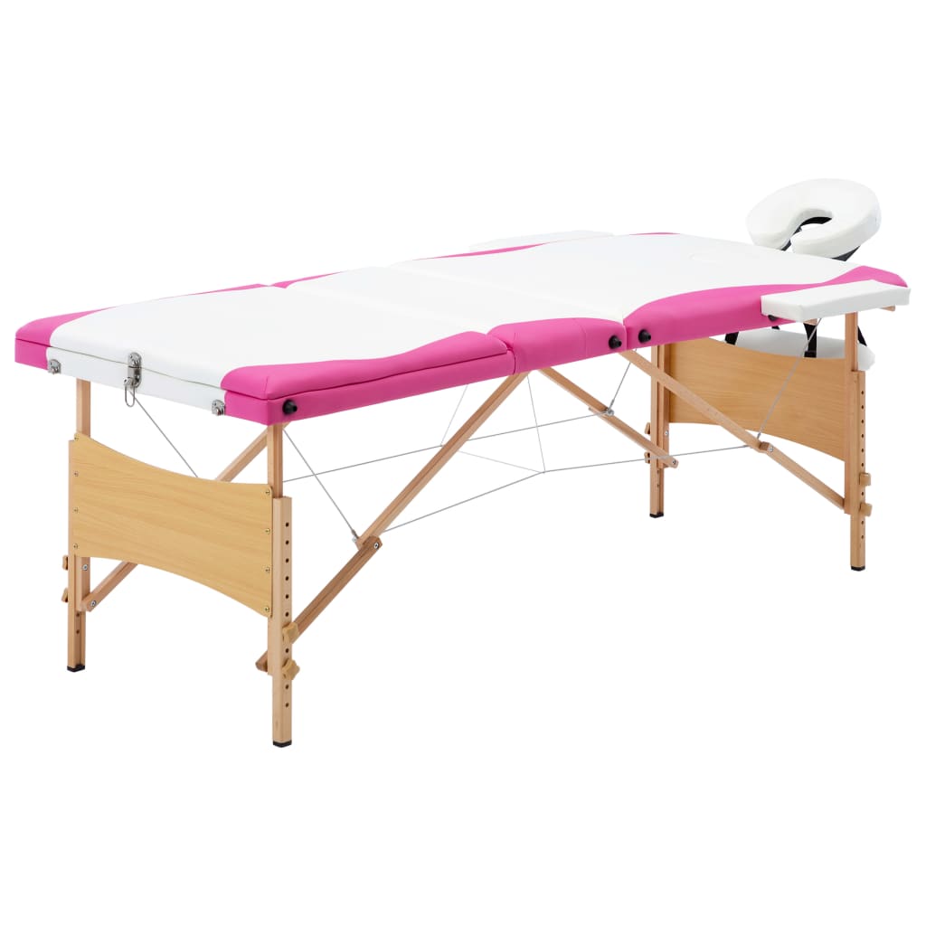 Massagetafel inklapbaar 3 zones hout wit en roze is nu te koop bij PeponiXL, paradijselijk wonen!