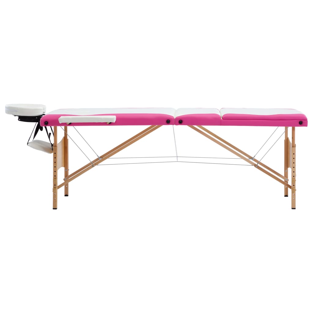 Massagetafel inklapbaar 3 zones hout wit en roze is nu te koop bij PeponiXL, paradijselijk wonen!