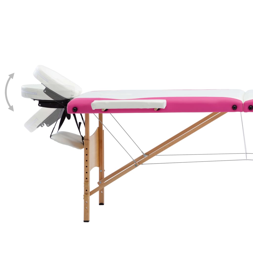 Massagetafel inklapbaar 3 zones hout wit en roze is nu te koop bij PeponiXL, paradijselijk wonen!