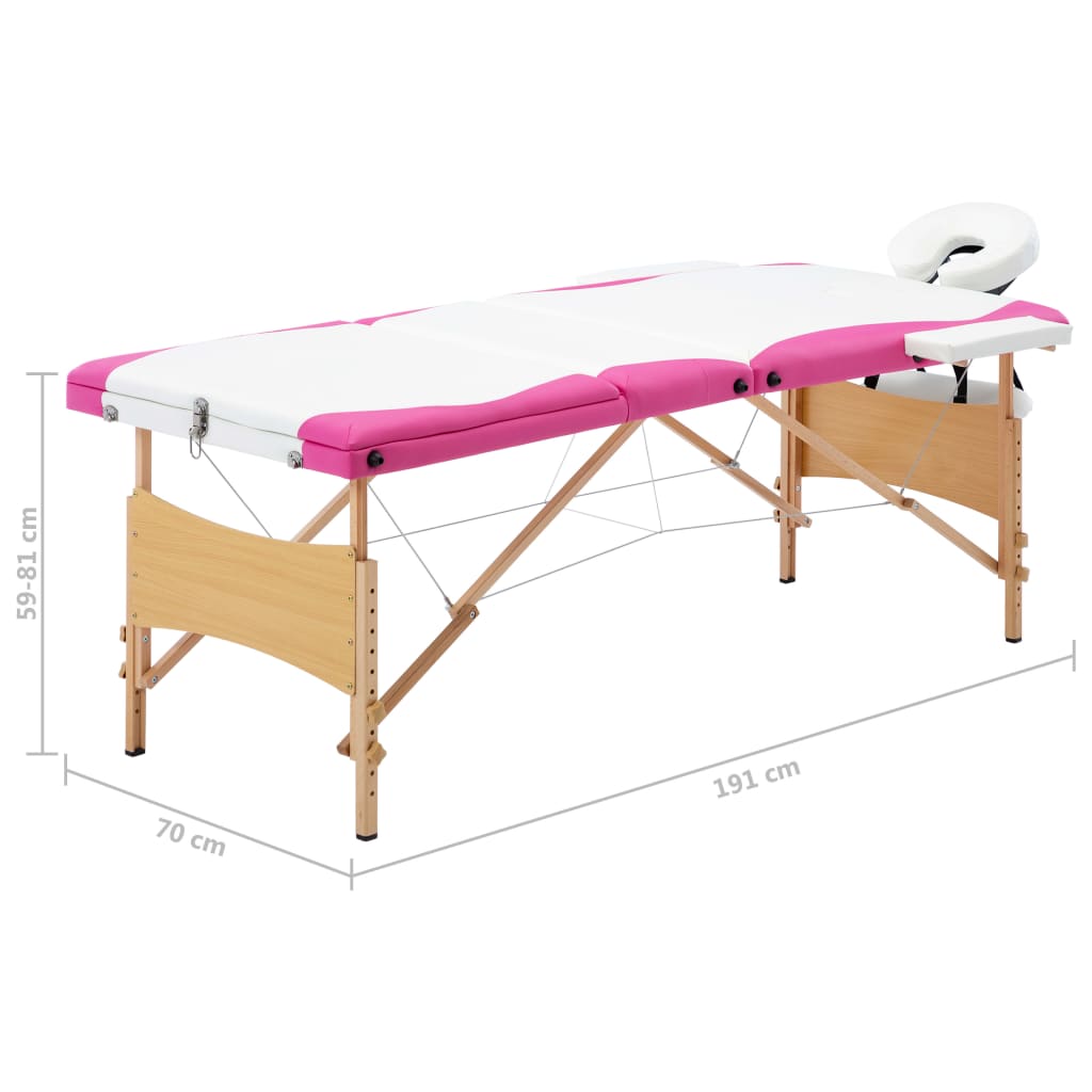 Massagetafel inklapbaar 3 zones hout wit en roze is nu te koop bij PeponiXL, paradijselijk wonen!