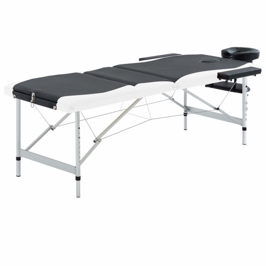 vidaXL Massagetafel inklapbaar 3 zones aluminium zwart en wit is nu te koop bij PeponiXL, paradijselijk wonen!