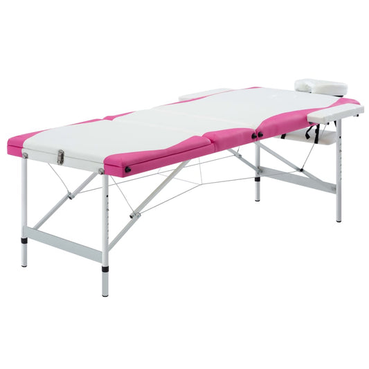 Massagetafel inklapbaar 3 zones aluminium wit en roze is nu te koop bij PeponiXL, paradijselijk wonen!