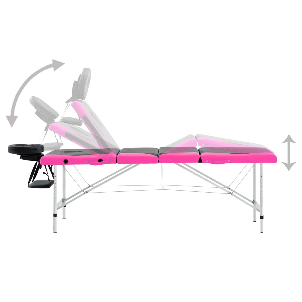 Massagetafel inklapbaar 4 zones aluminium zwart en roze is nu te koop bij PeponiXL, paradijselijk wonen!