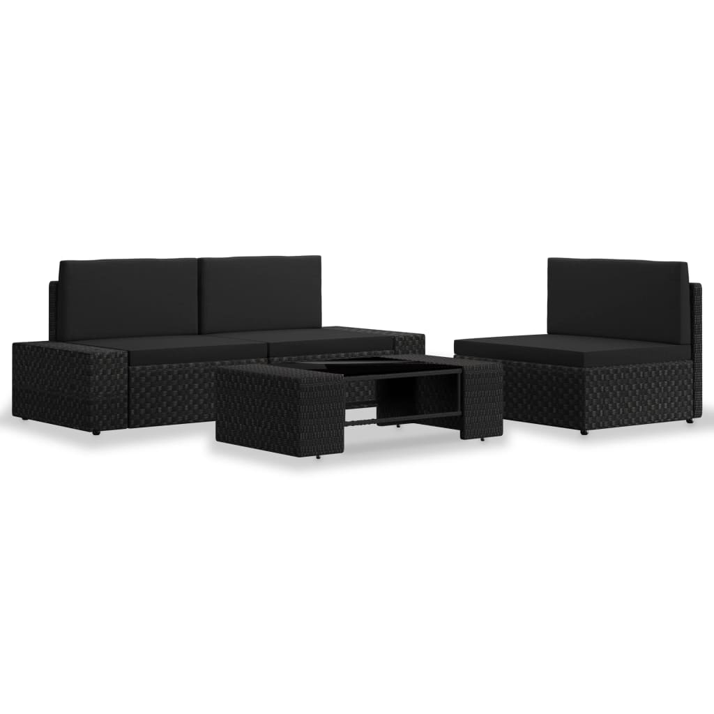 4-delige Loungeset poly rattan zwart is nu te koop bij PeponiXL, paradijselijk wonen!