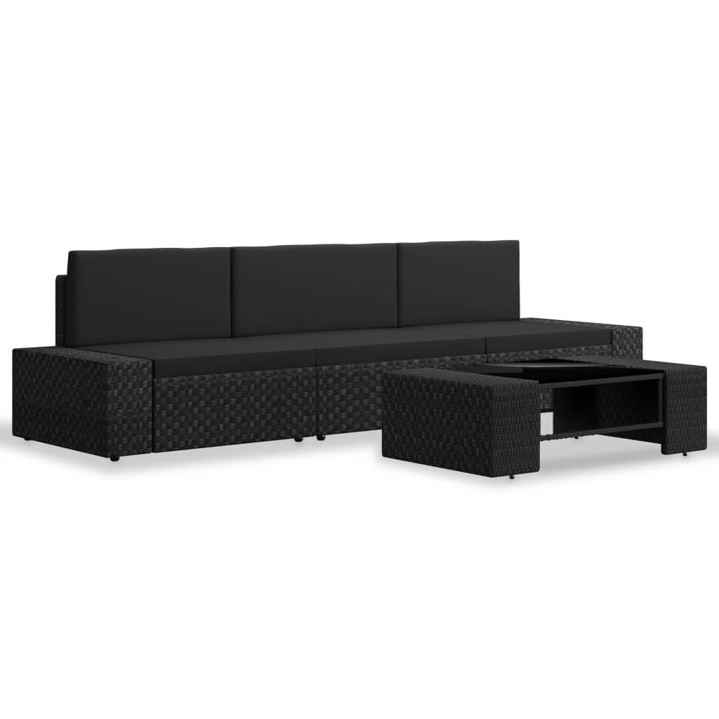 4-delige Loungeset poly rattan zwart is nu te koop bij PeponiXL, paradijselijk wonen!