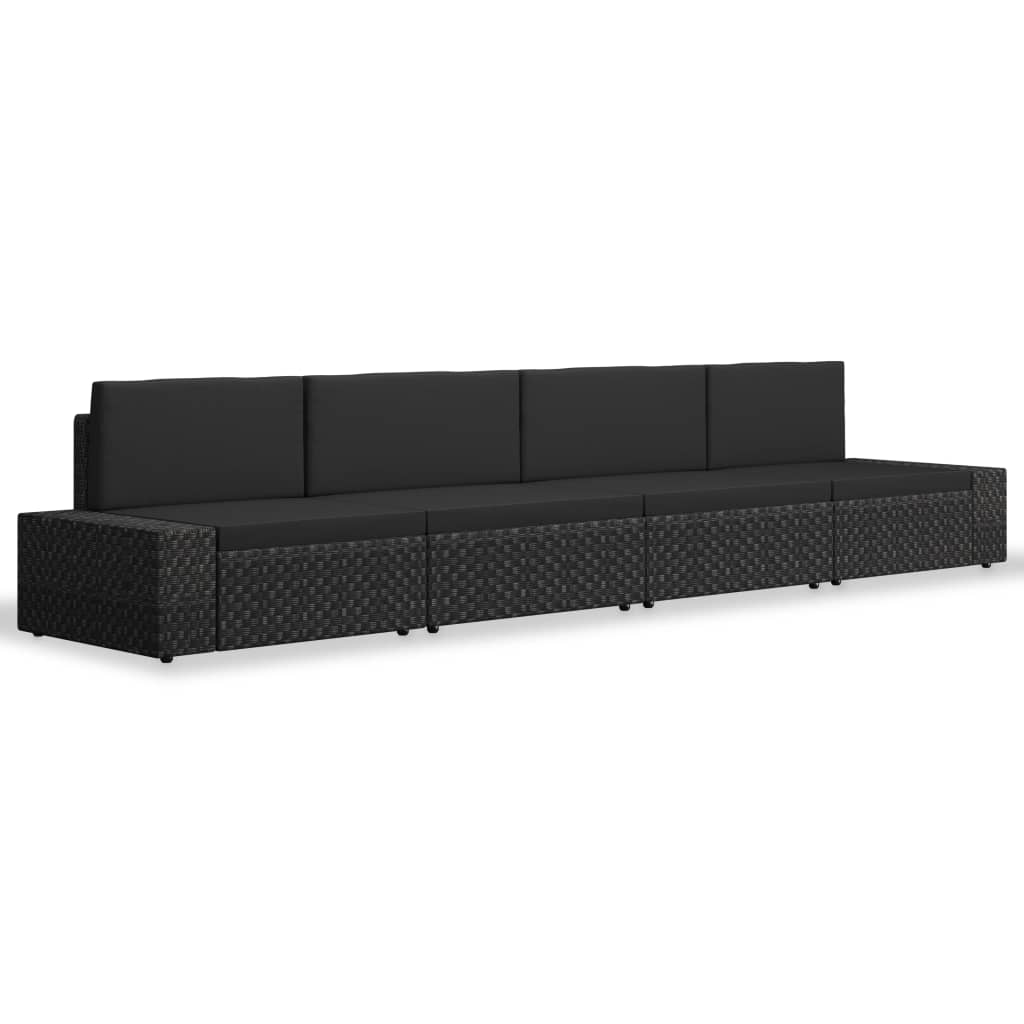 4-delige Loungeset poly rattan zwart is nu te koop bij PeponiXL, paradijselijk wonen!