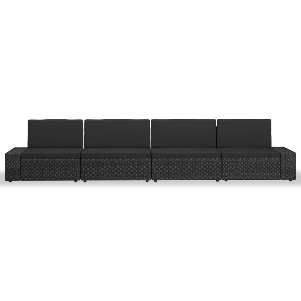 4-delige Loungeset poly rattan zwart is nu te koop bij PeponiXL, paradijselijk wonen!