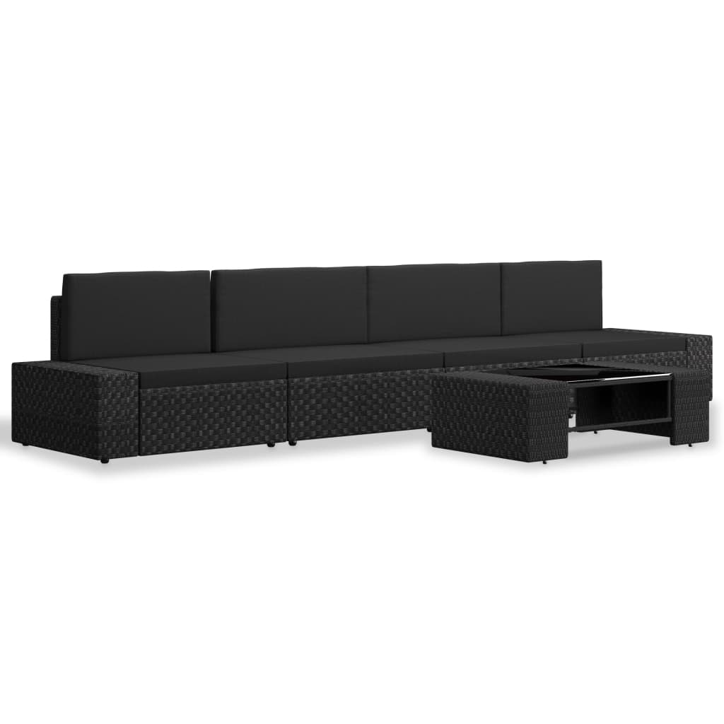 5-delige Loungeset poly rattan zwart is nu te koop bij PeponiXL, paradijselijk wonen!