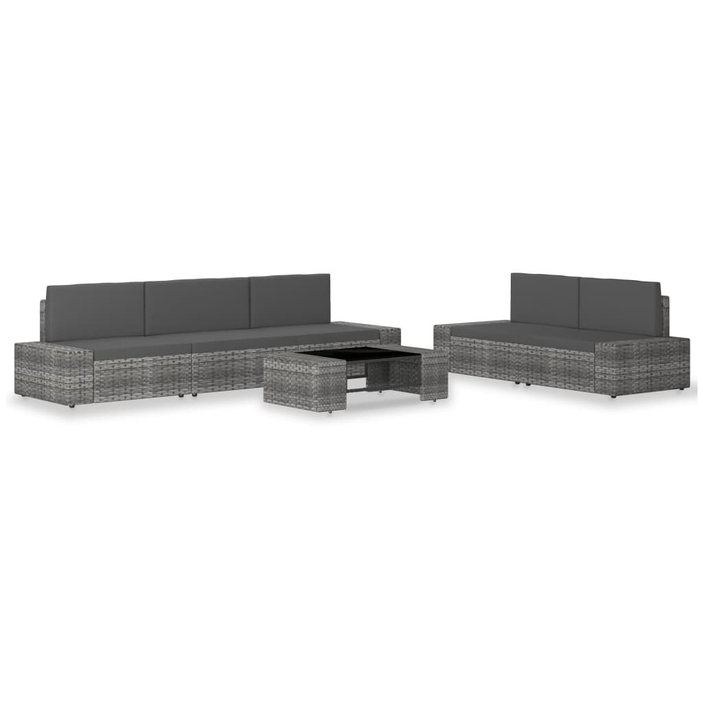 6-delige Loungeset poly rattan grijs is nu te koop bij PeponiXL, paradijselijk wonen!
