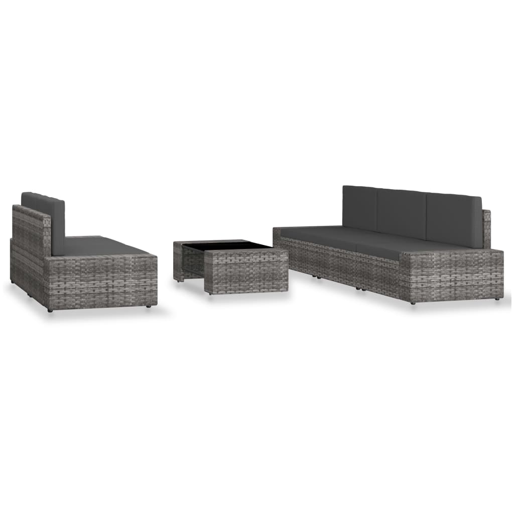 6-delige Loungeset poly rattan grijs is nu te koop bij PeponiXL, paradijselijk wonen!