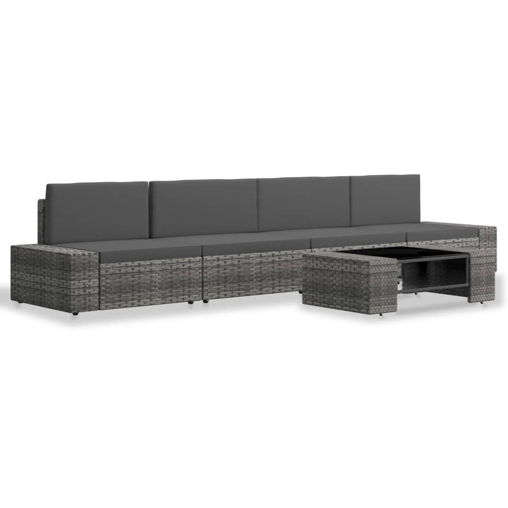 5-delige Loungeset poly rattan grijs is nu te koop bij PeponiXL, paradijselijk wonen!