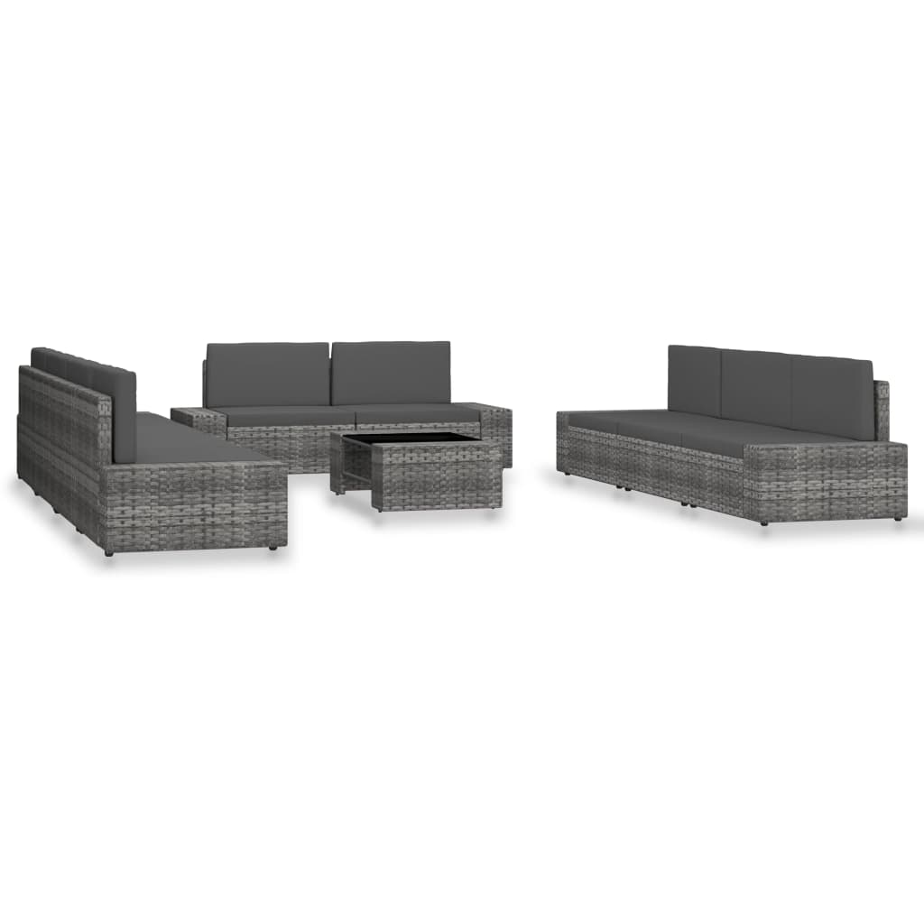 10-delige Loungeset poly rattan grijs is nu te koop bij PeponiXL, paradijselijk wonen!