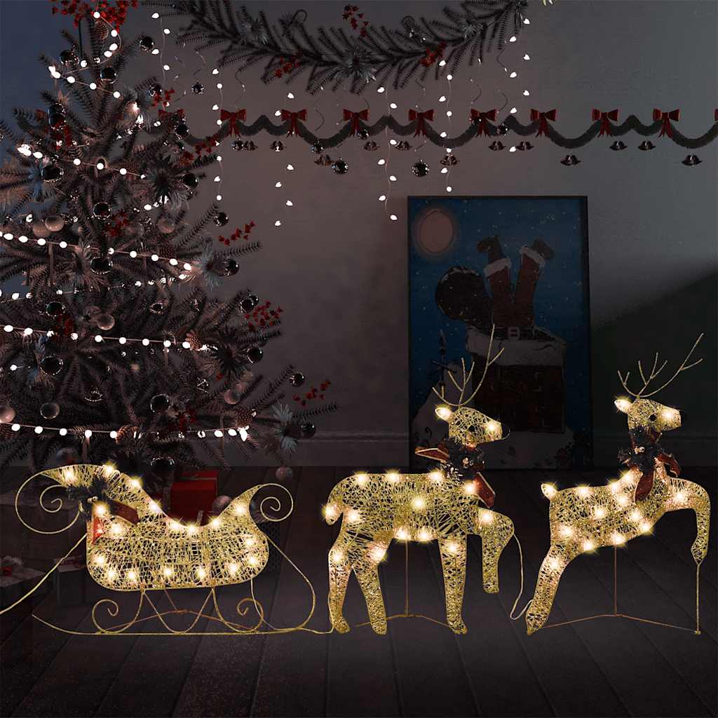 Kerstdecoratie rendieren en slee 60 LED's goudkleurig is nu te koop bij PeponiXL, paradijselijk wonen!