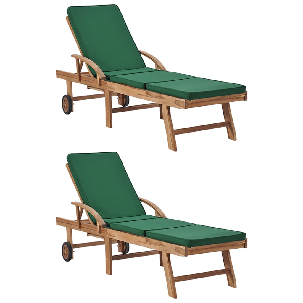 Ligbedden met kussens 2 st massief teakhout groen is nu te koop bij PeponiXL, paradijselijk wonen!