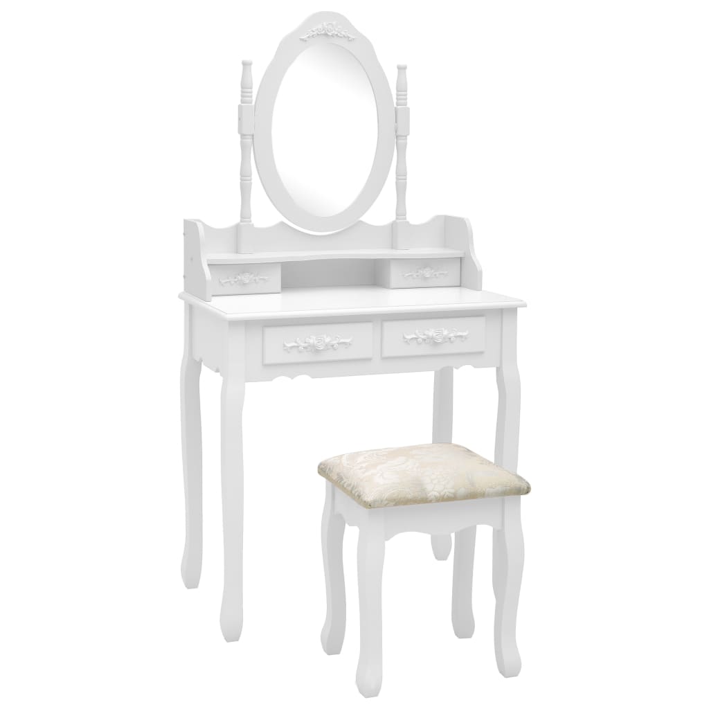 Kaptafelset met kruk 75x69x140 cm paulowniahout wit is nu te koop bij PeponiXL, paradijselijk wonen!