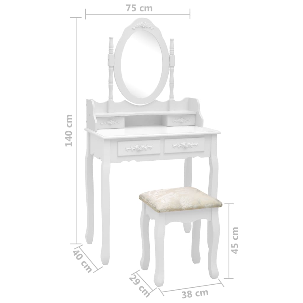 Kaptafelset met kruk 75x69x140 cm paulowniahout wit is nu te koop bij PeponiXL, paradijselijk wonen!
