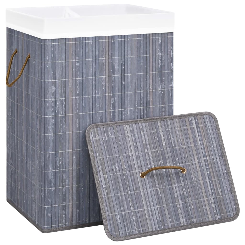 Wasmand met 2 vakken 72 L bamboe grijs is nu te koop bij PeponiXL, paradijselijk wonen!