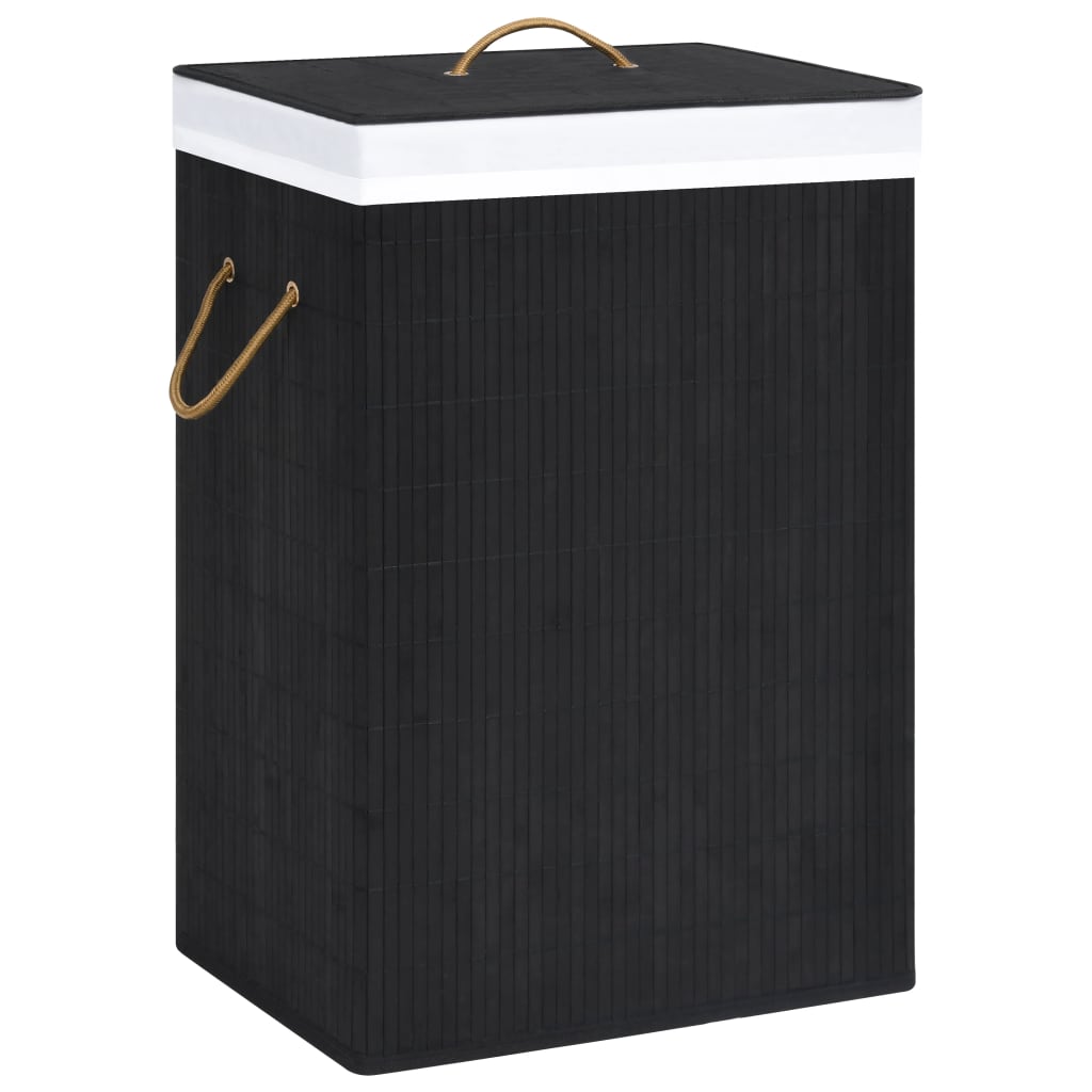 Wasmand met 2 vakken 72 L bamboe zwart is nu te koop bij PeponiXL, paradijselijk wonen!