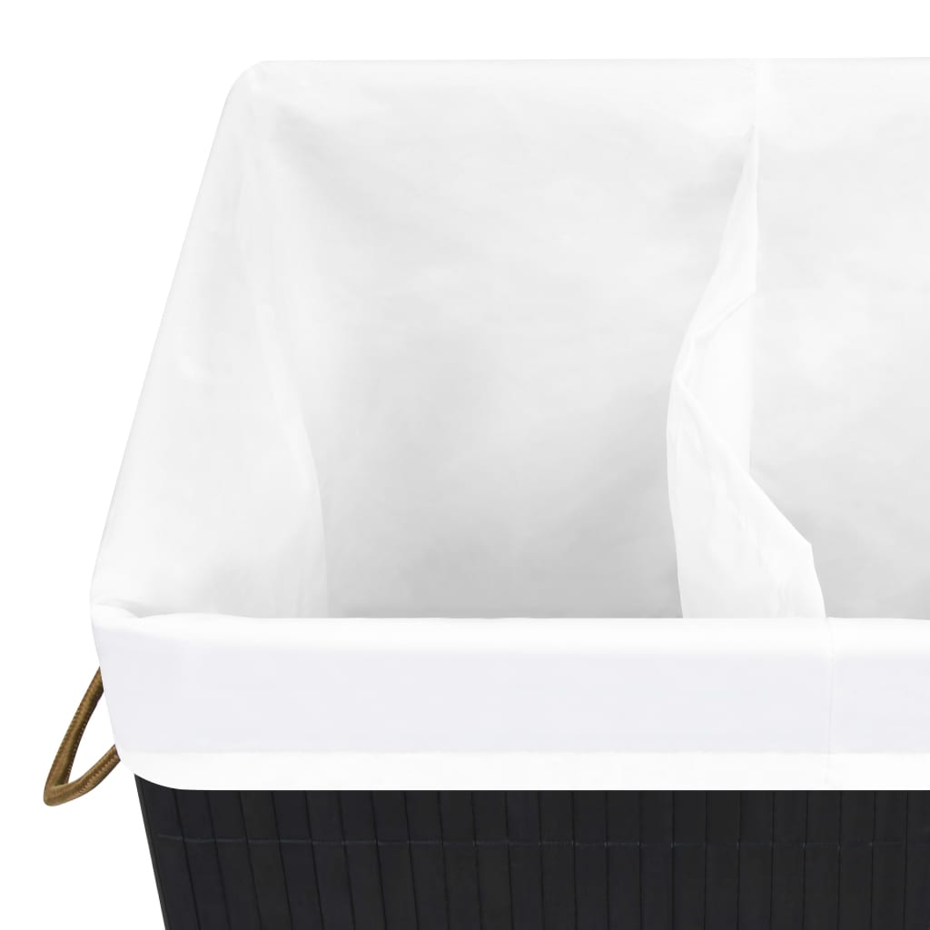 Wasmand met 2 vakken 72 L bamboe zwart is nu te koop bij PeponiXL, paradijselijk wonen!