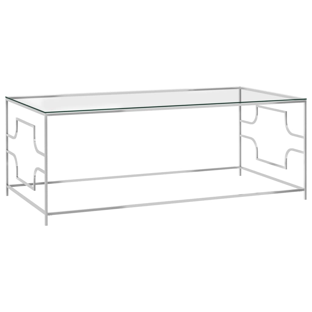 Salontafel 120x60x45 cm roestvrij staal en glas zilverkleurig is nu te koop bij PeponiXL, paradijselijk wonen!