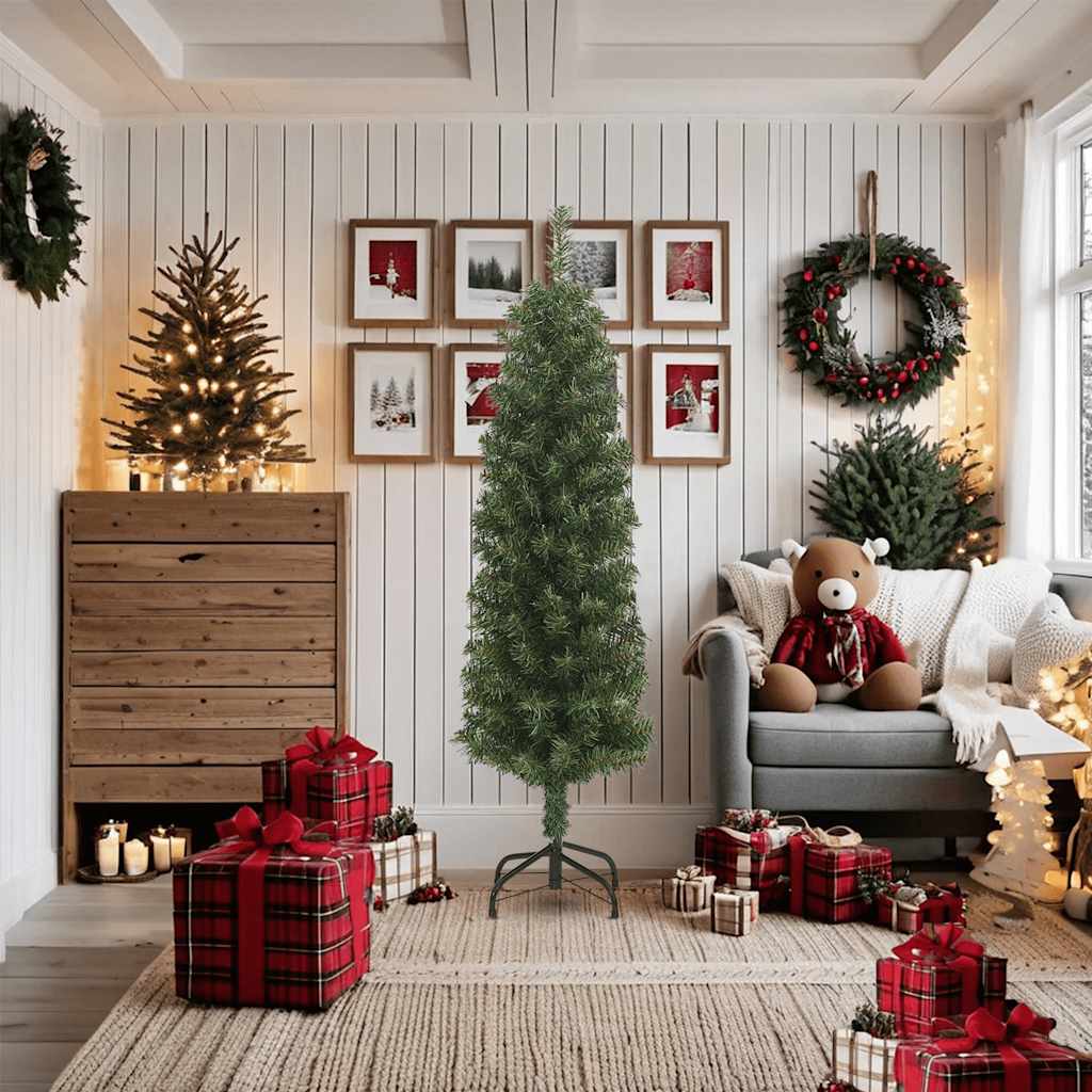 Kunstkerstboom met standaard smal 180 cm PVC groen is nu te koop bij PeponiXL, paradijselijk wonen!