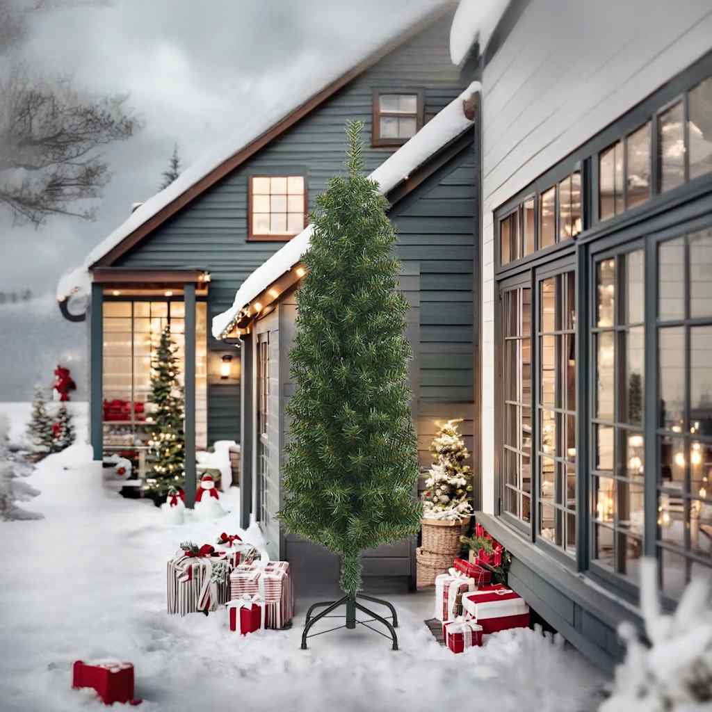 Kunstkerstboom met standaard smal 240 cm PVC groen is nu te koop bij PeponiXL, paradijselijk wonen!