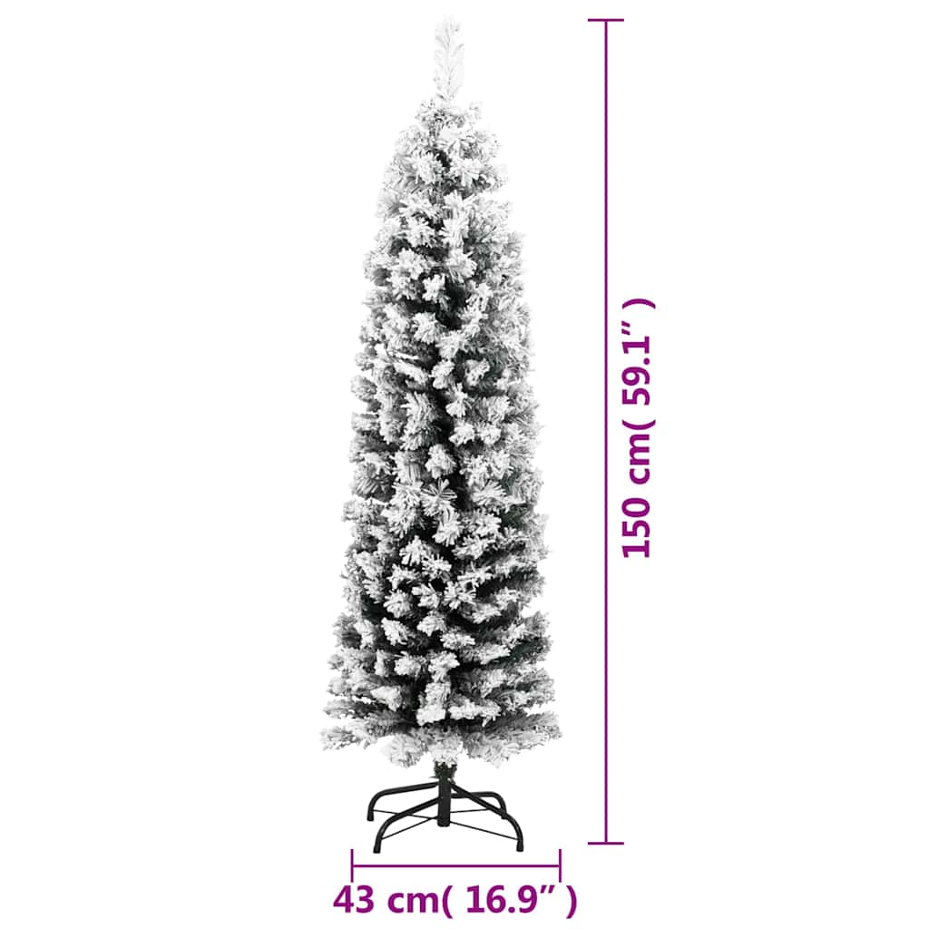 Kunstkerstboom met sneeuw smal 150 cm PVC groen is nu te koop bij PeponiXL, paradijselijk wonen!
