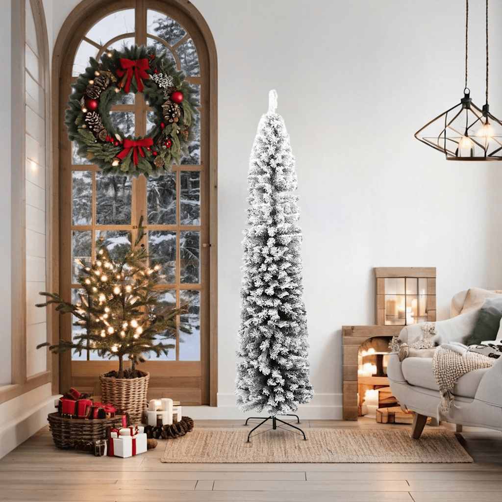 Kunstkerstboom met sneeuw smal 180 cm PVC groen is nu te koop bij PeponiXL, paradijselijk wonen!