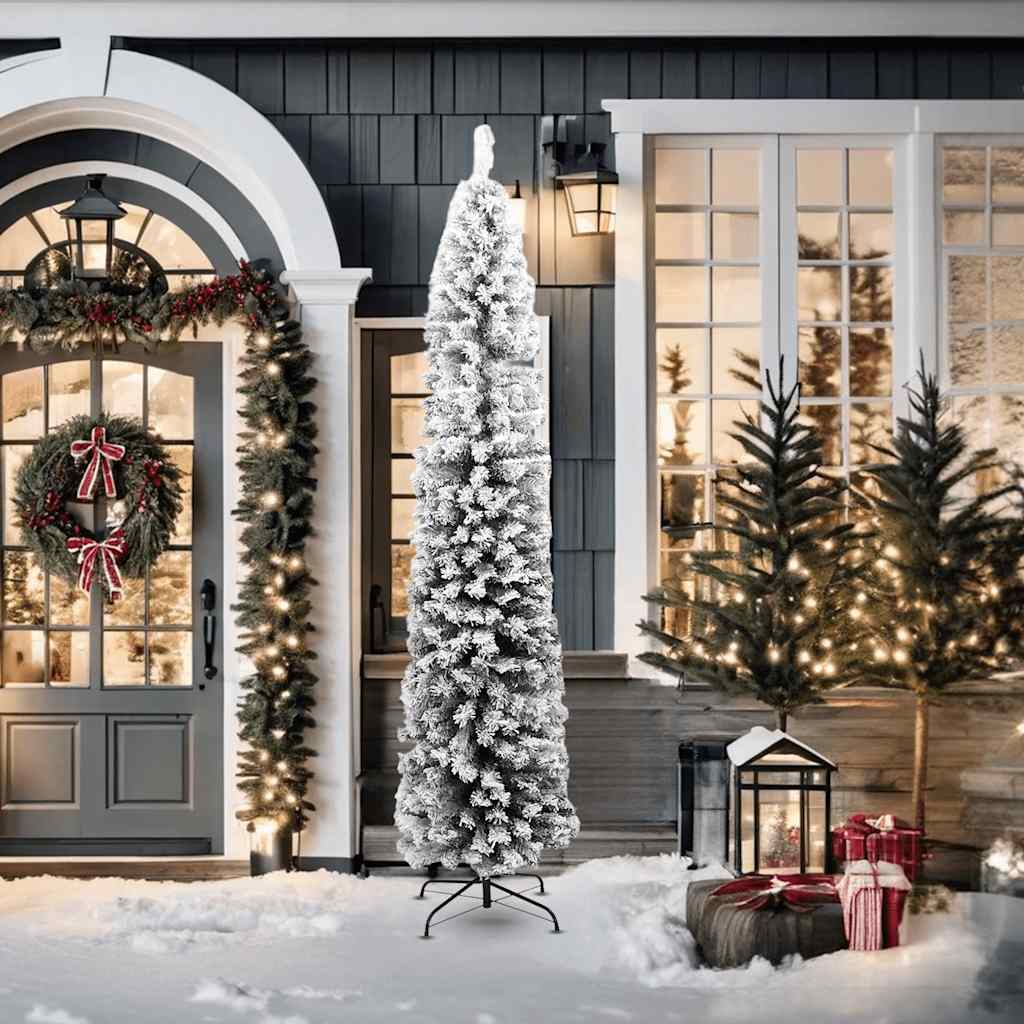 Kunstkerstboom met sneeuw smal 210 cm PVC groen is nu te koop bij PeponiXL, paradijselijk wonen!