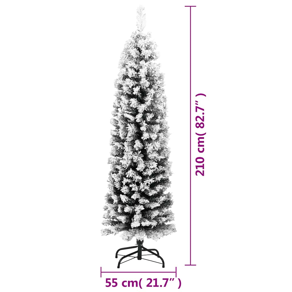 Kunstkerstboom met sneeuw smal 210 cm PVC groen is nu te koop bij PeponiXL, paradijselijk wonen!
