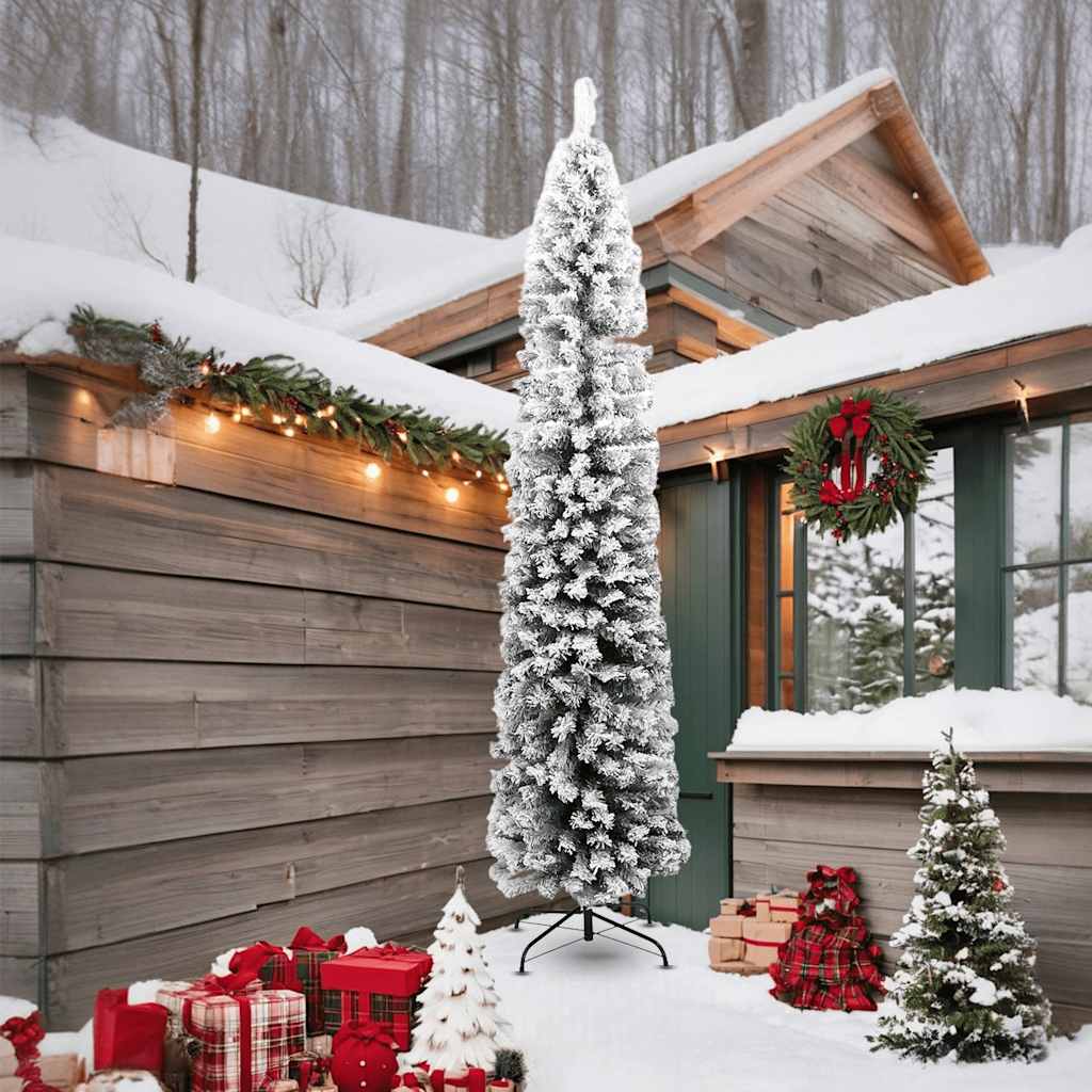 Kunstkerstboom met sneeuw smal 240 cm PVC groen is nu te koop bij PeponiXL, paradijselijk wonen!