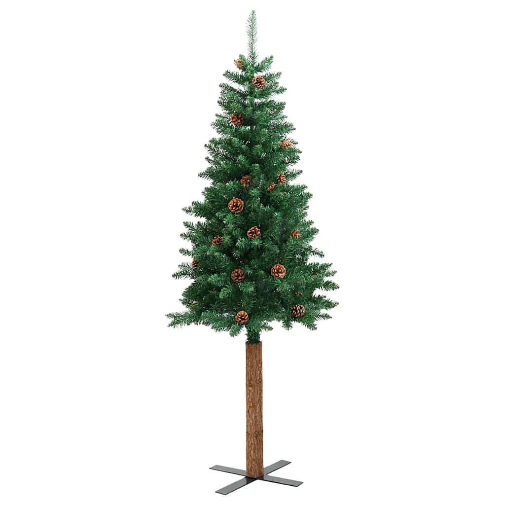Kerstboom met echt hout en dennenappels smal 150 cm PVC groen is nu te koop bij PeponiXL, paradijselijk wonen!