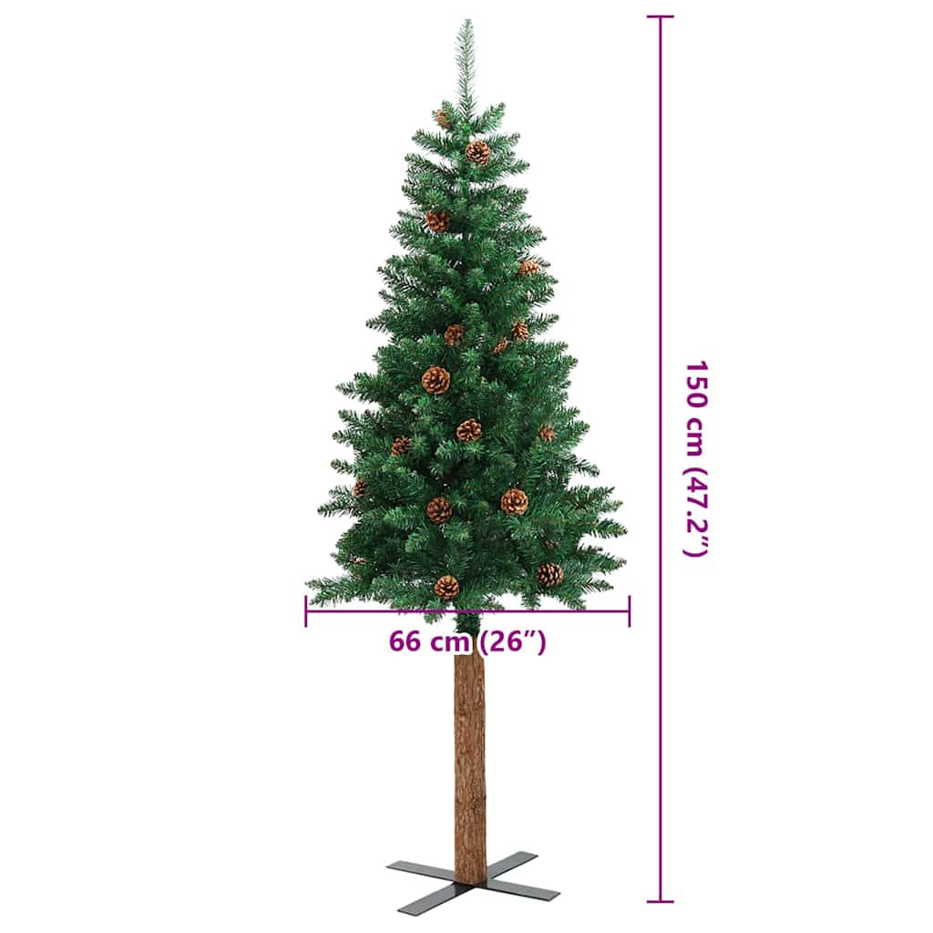 Kerstboom met echt hout en dennenappels smal 150 cm PVC groen is nu te koop bij PeponiXL, paradijselijk wonen!