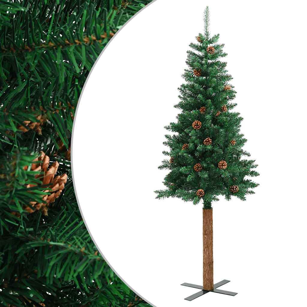 Kerstboom met echt hout en dennenappels smal 210 cm PVC groen is nu te koop bij PeponiXL, paradijselijk wonen!