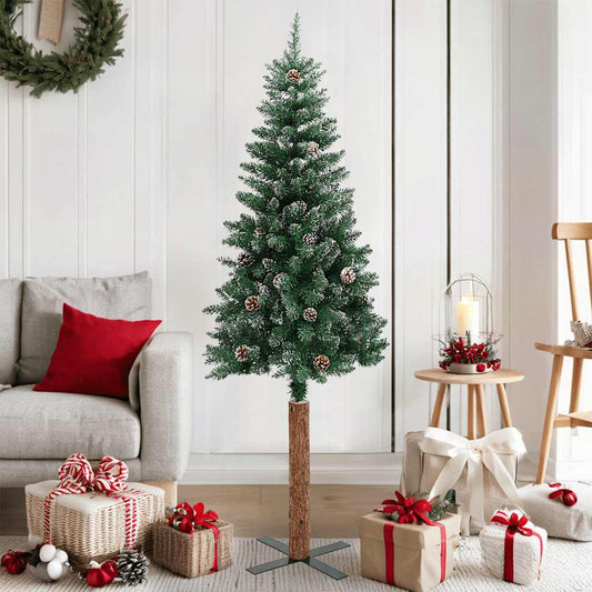 Kerstboom met echt hout en sneeuw smal 150 cm groen is nu te koop bij PeponiXL, paradijselijk wonen!