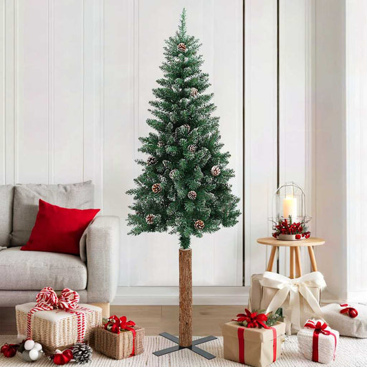 Kerstboom met echt hout en sneeuw smal 180 cm groen is nu te koop bij PeponiXL, paradijselijk wonen!