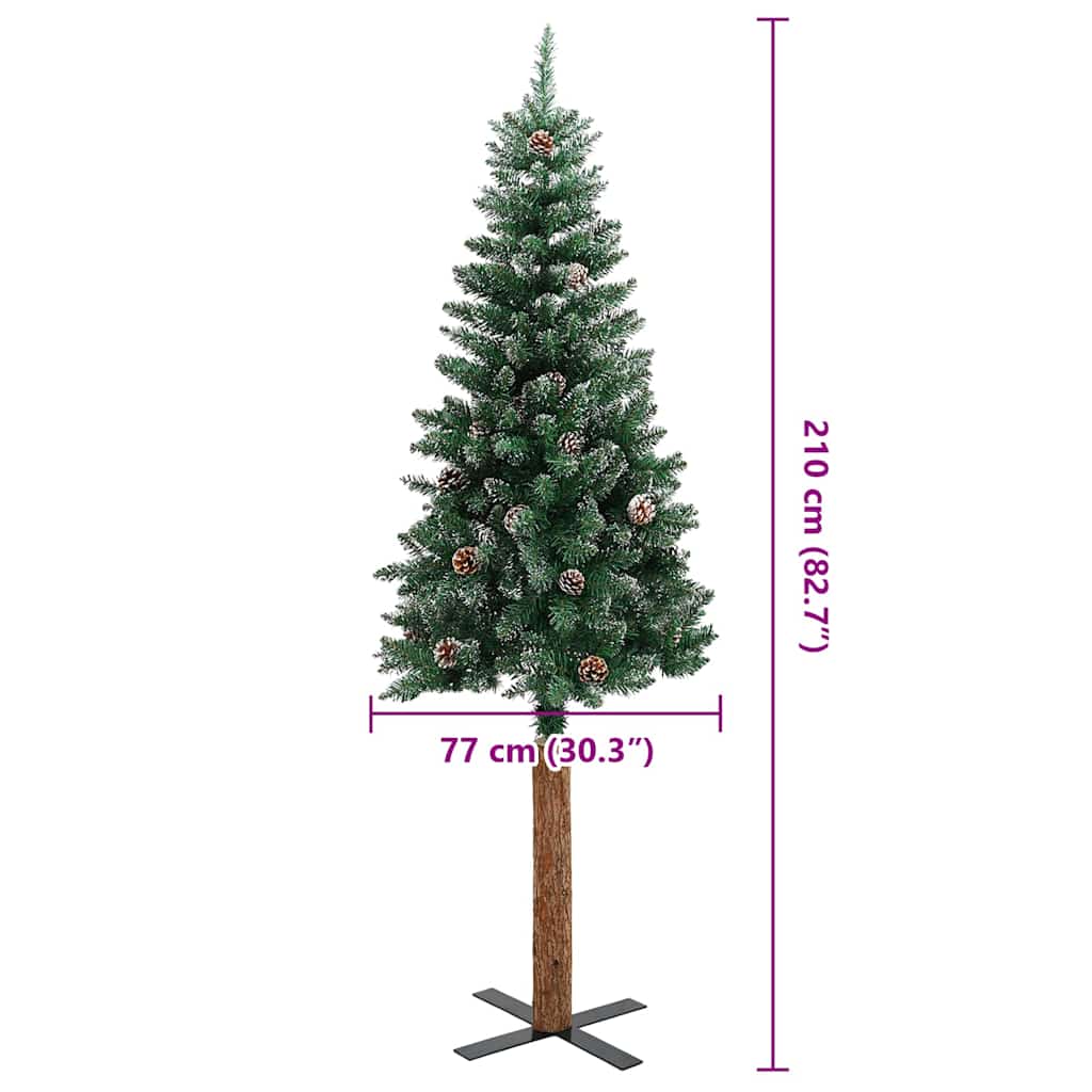 Kerstboom met echt hout en sneeuw smal 210 cm groen is nu te koop bij PeponiXL, paradijselijk wonen!